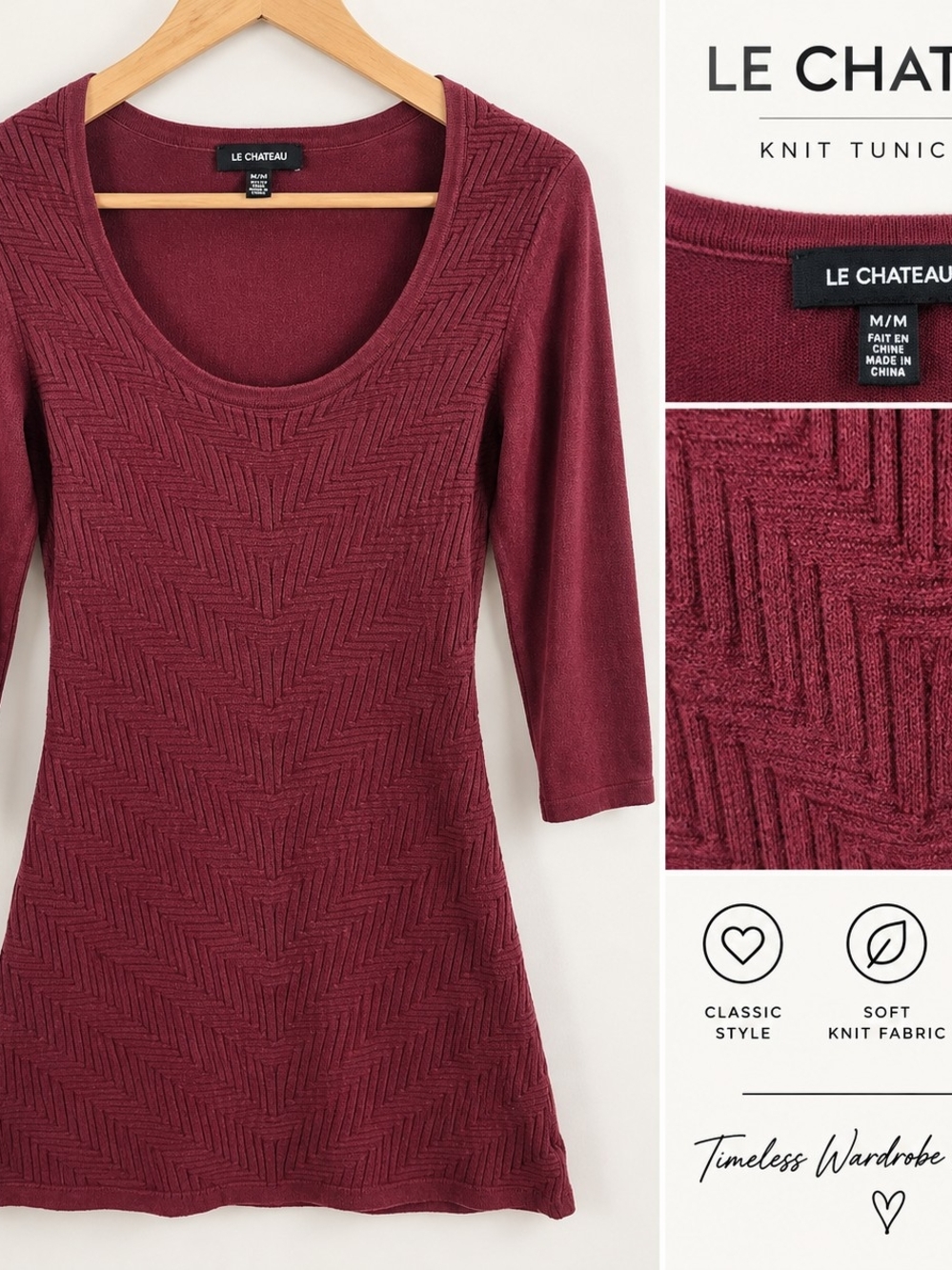 Le Chateau Women's Burgundy Knit Tunic Sweater